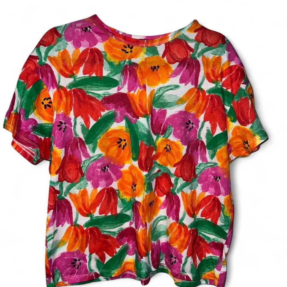 Zara Bright Floral Watercolor Short Sleeve Tee